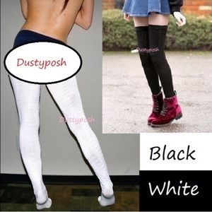 American Apparel Long Thigh High Chain Socks Over Knee Black Authentic Cableknit